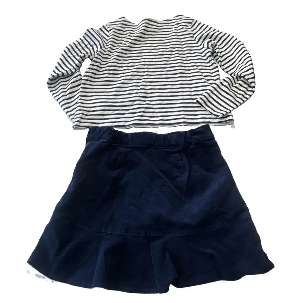 J.Crew Crewcuts Girls 14 Large Stripe Blouse Gold Buttons Corduroy Skirt Set